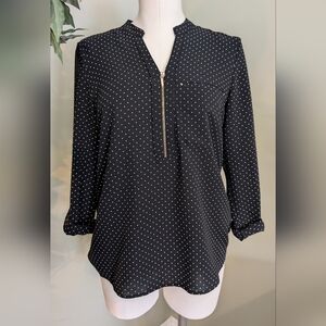 Philosophy Woman's Blouse Dark Blue Polka Dot Flowing Chic Stylish Size Small